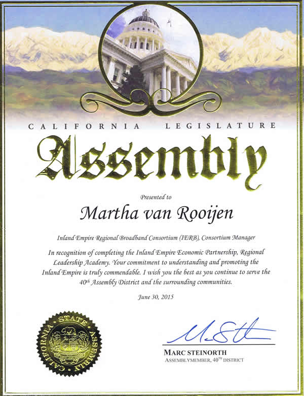 California Assembly Recognition<br/>IEEP Regional Leadership Academy