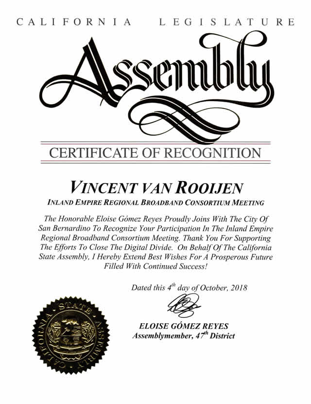 Assembly Member Reyes<br/>Certificate of Recognition